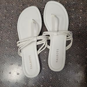 Talbots White Flat Sandals Sz 10 Faux Leather NWOT